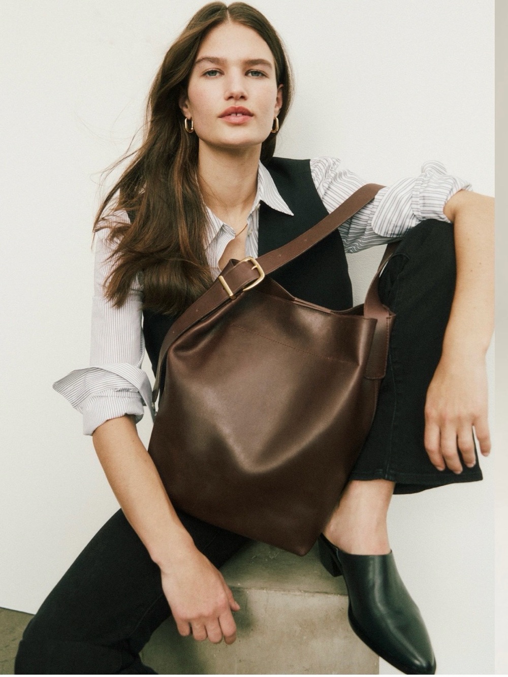 NEW Madewell The Essential Bucket Tote Bag Chocolate Raisin leather NN396 $198
